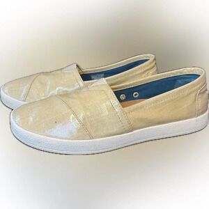 TOMS Avalon Sneaker Oxford Tan Patent Linen, Women’s Size 7.5